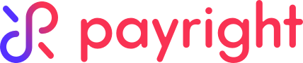 Logo of payright, featuring the company name in stylized red and blue lowercase letters with a swirl design under the 'pay'.